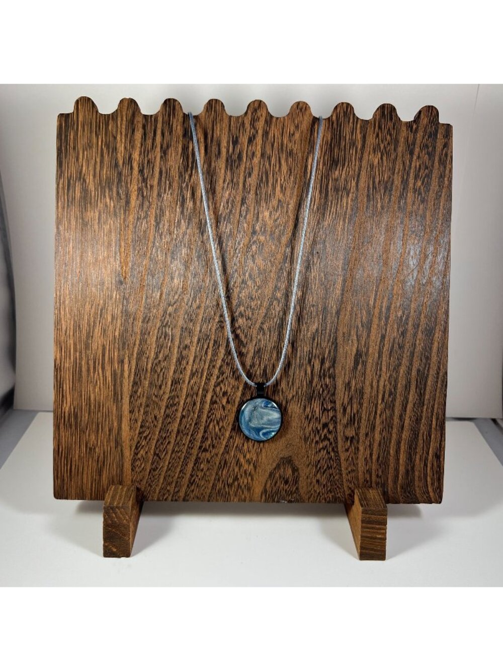 Acrylic Pour Pendant Necklace MarleeKat Creations Blue & Black Round